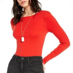 Nordstrom BP x Claudia Sulewski Scoop Back Bodysuit Red Long Sleeves NEW
